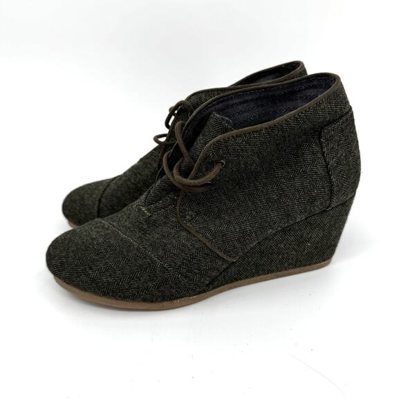 Toms Shoes - TOMS Herringbone Grey Tweed Ankle Wedge Booties Womens Size 8